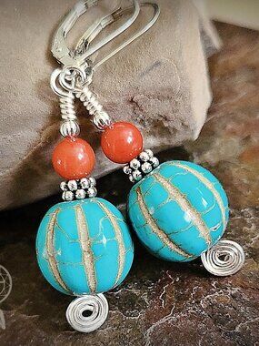Turquoise And Quartz Earrings Southwest Boho Sterling Silver